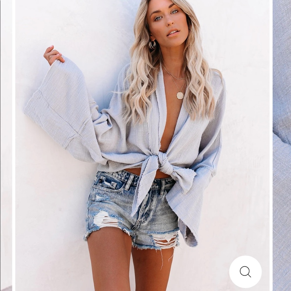 Aloha Beaches Cotton Frayed Tie Top - Dusty Blue
